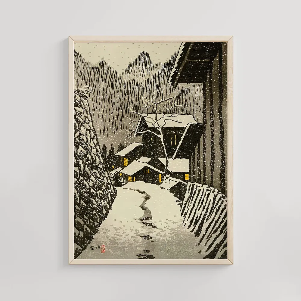 Evening Snow Scene, Ukiyo-e Winter Landscape Print
