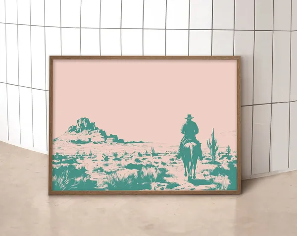 Western Cowboy Art Print, Desert Landscape