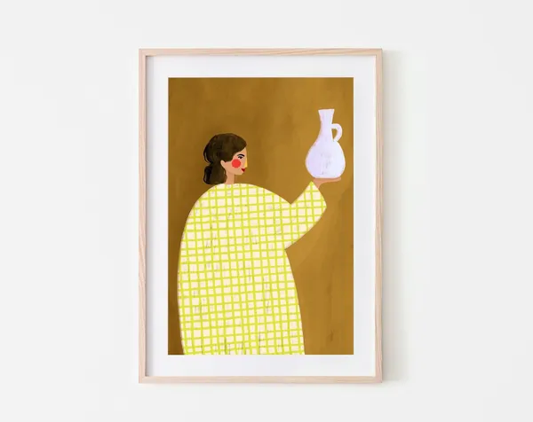 Woman With A Vase, Minimal Portrait Art Print