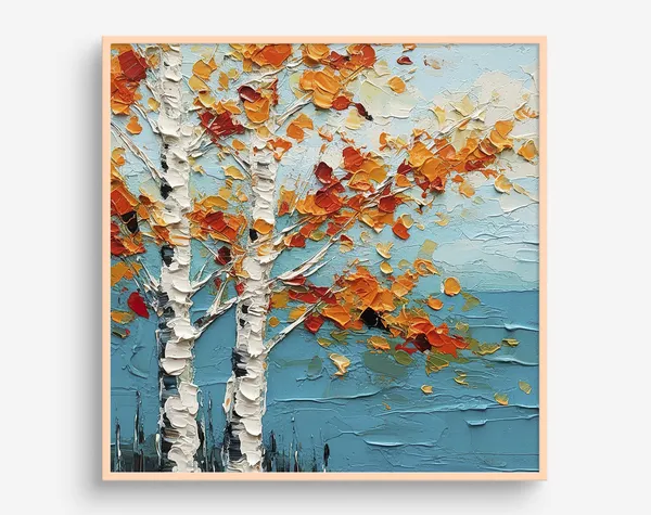 Birch Oil Painting Print, Autumn Tree Wall Art