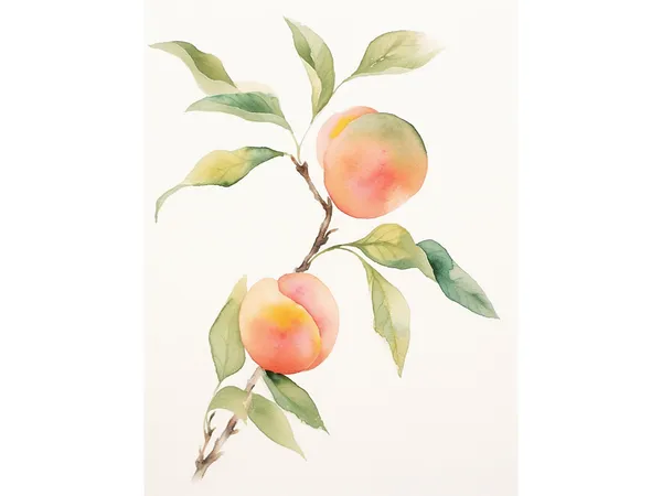 Peach Watercolor Fruit Art Print, Kitchen Wall Decor