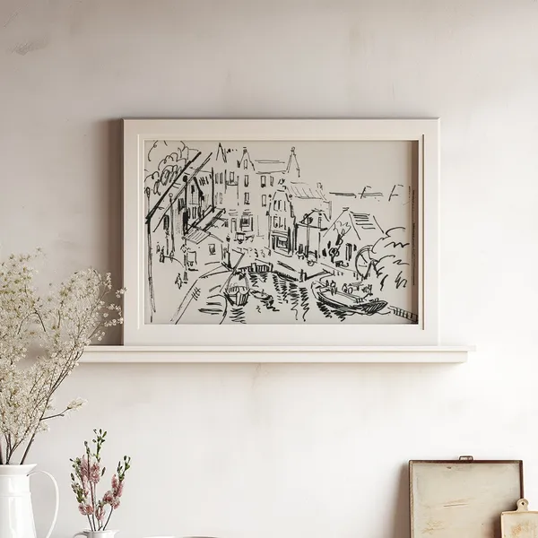 Amsterdam Village Line Art Vintage Travel Poster
