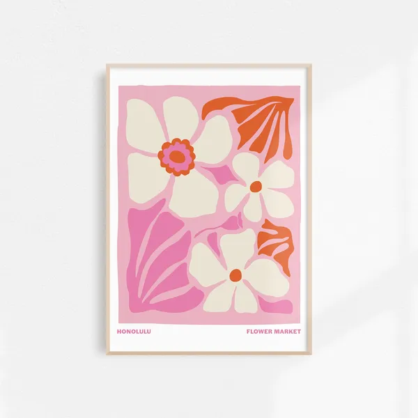 Flower Market Honolulu, Abstract Hibiscus Art Print