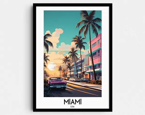 Miami Travel Poster, Florida America Wall Art