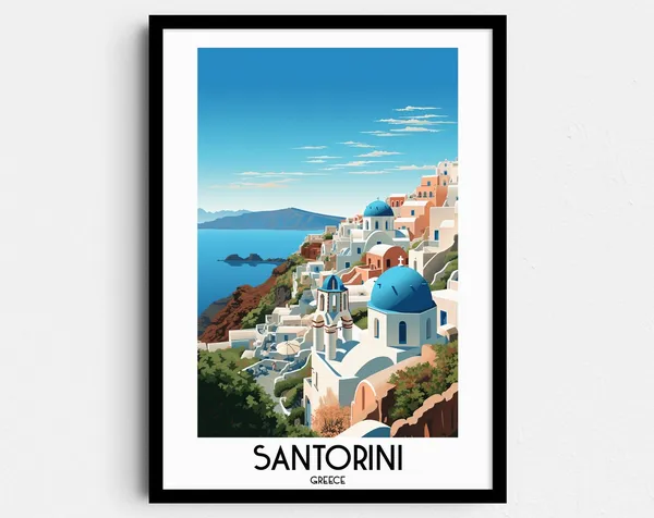 Santorini Travel Poster, Greece Home Decor