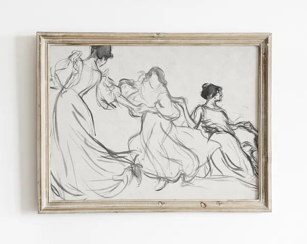 Vintage Woman Sketch Line Art, Minimalist Art Print