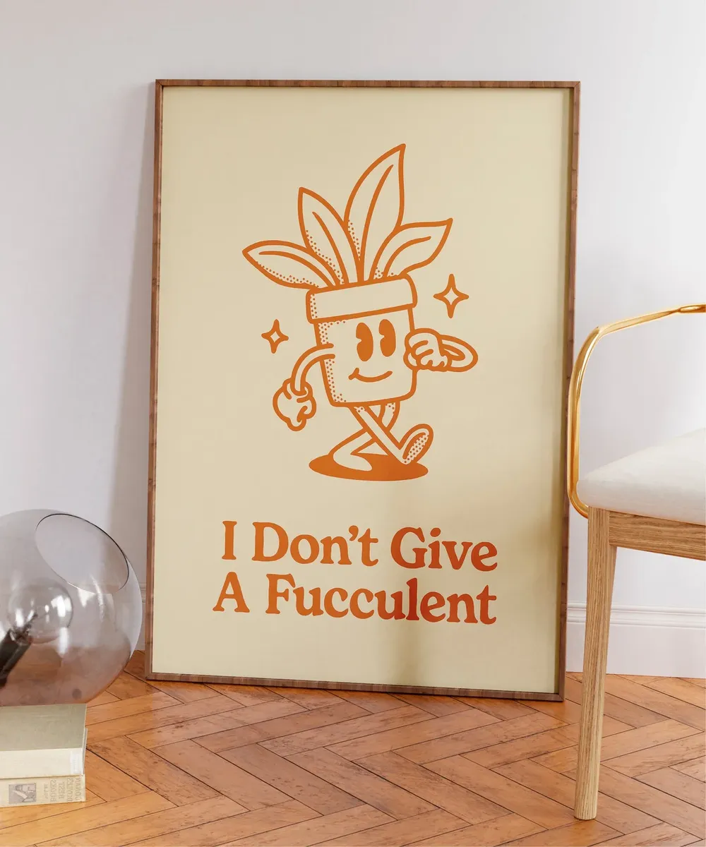 Funny Succulent Retro Orange Art Print - Image 5