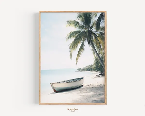 Palm Trees Tropical Beach Poster, Ocean Wall Art