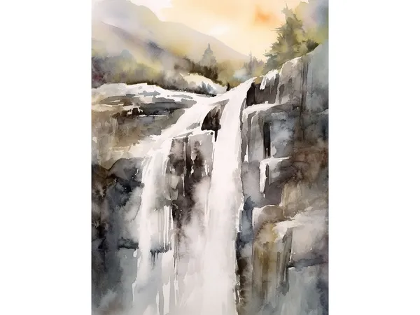 Mealt Falls, Isle Of Skye Watercolor Landscape Print