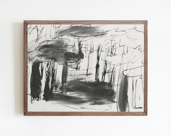 Abstract Ink Drawing, Modern Farmhouse Wall Art Print