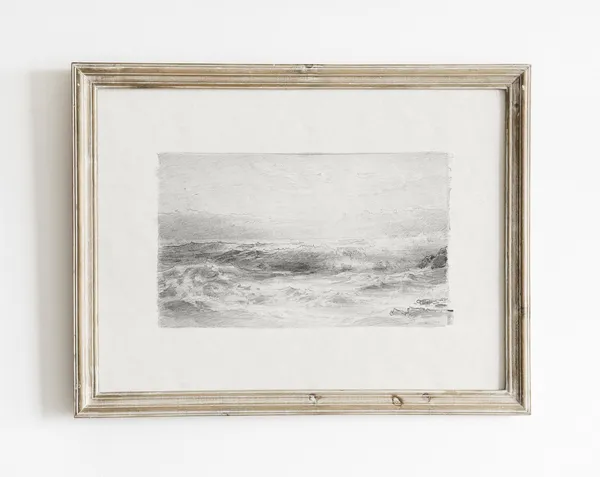 Vintage Beach Seascape, Ocean Landscape Art Print