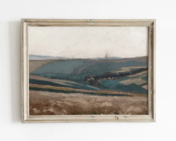 Abstract Blue Landscape Art Print, Country Field