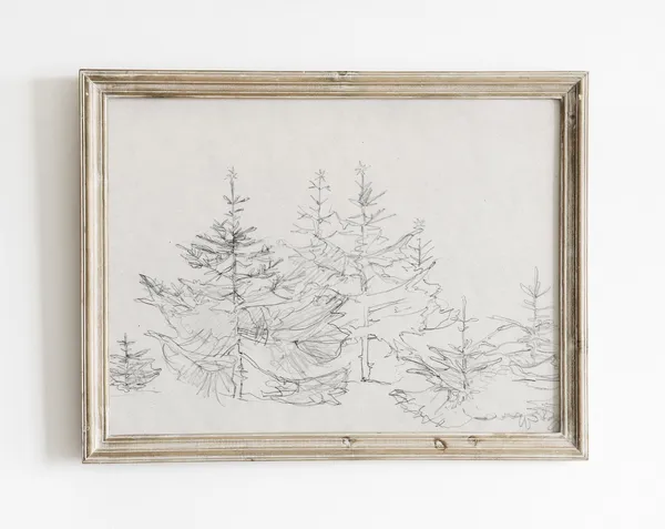Vintage Tree Sketch, Rustic Winter Landscape Art Print