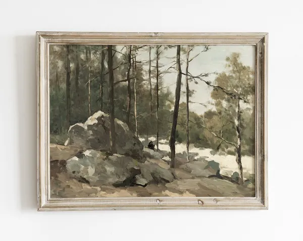 Vintage Forest Landscape Art Print, Nature Decor