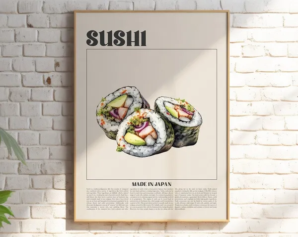 Retro Sushi Vintage Japanese Art, Poster Print