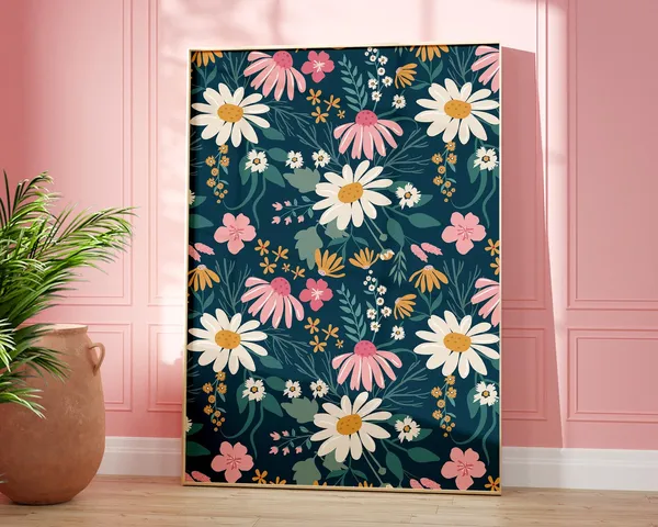 Modern Abstract Daisy Retro Pink Floral Art Print