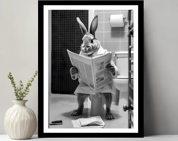 Rabbit Print, Funny Bathroom Decor Wall Art