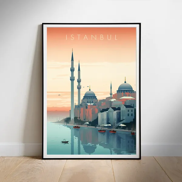 Istanbul Watercolor Travel Poster, Turkey Art Print