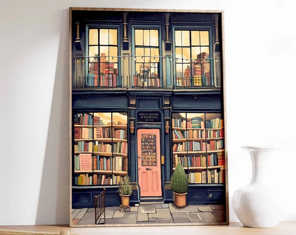 Vintage Book Store Poster, Retro Library Art Print