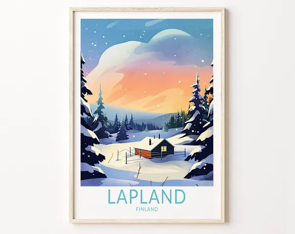 Lapland Finland Northern Lights Travel Poster