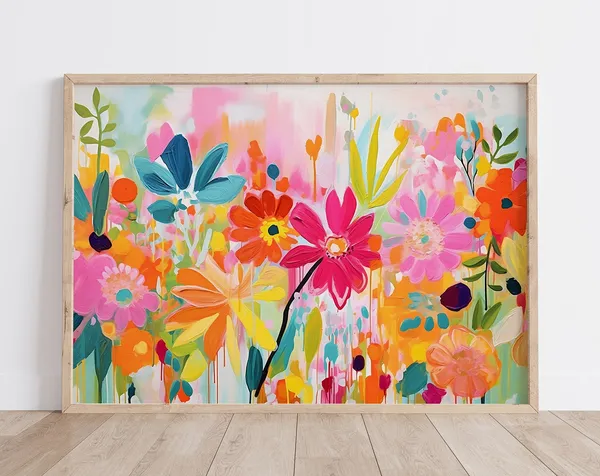Abstract Floral Gouache Art Print, Summer Botanical