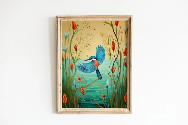 Kingfisher Bird Illustration Nursery Art Print