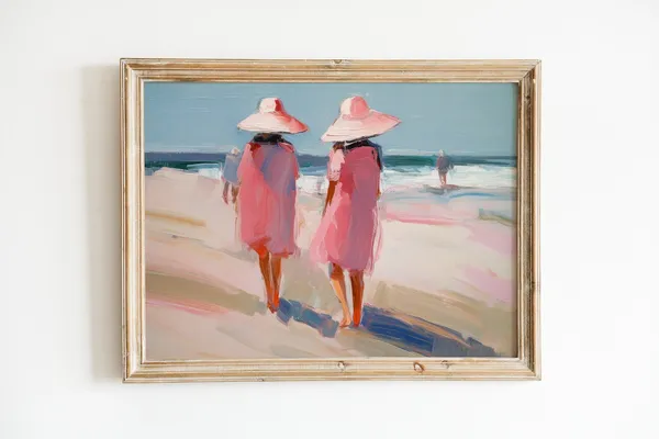 Retro Pink Beach Print, Girly Apartment Art