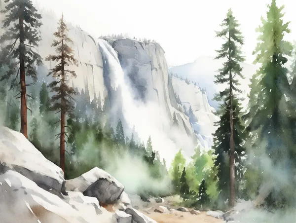 Yosemite Watercolor Art Print, El Capitan Landscape