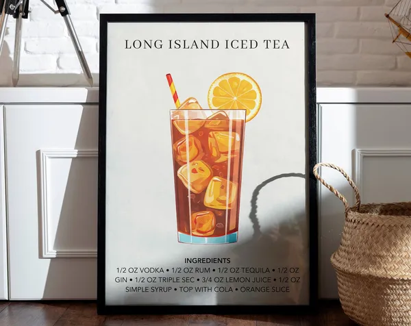 Long Island Iced Tea Watercolor Retro Drink Poster