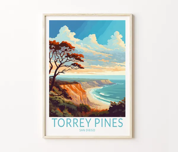 Torrey Pines San Diego Travel Poster, California Coast