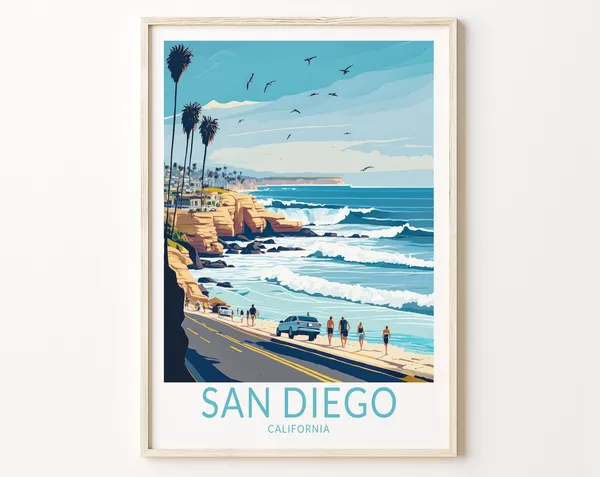 San Diego La Jolla Coastal Travel Poster Print