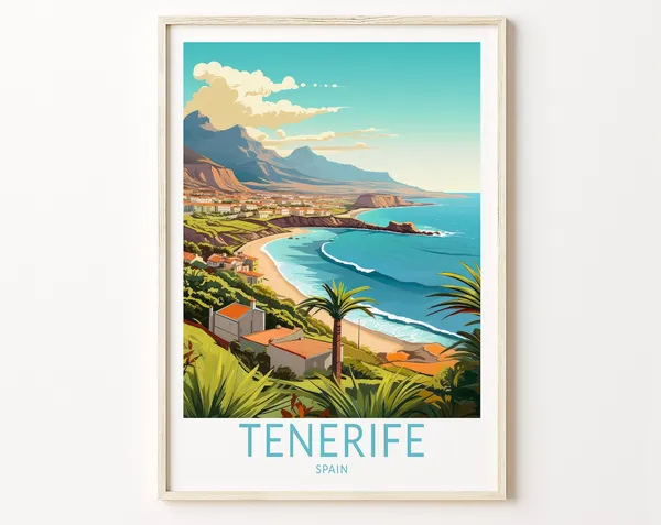 Tenerife Spain Travel Poster, Coastal Travel Wall Art