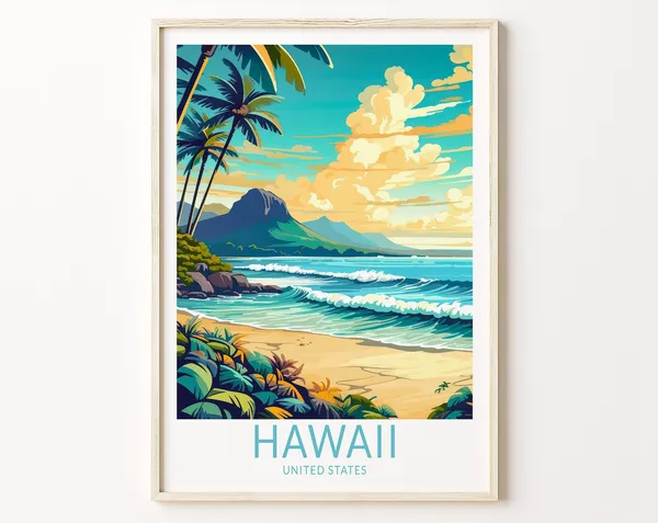 Hawaii Kauai Travel Poster, Coastal Islands Art Print