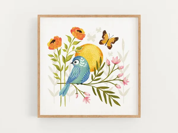 Spring Bird Wall Art Print, Seasonal Bird Poster
