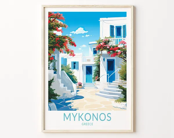 Mykonos Greece Travel Poster, City Wall Decor