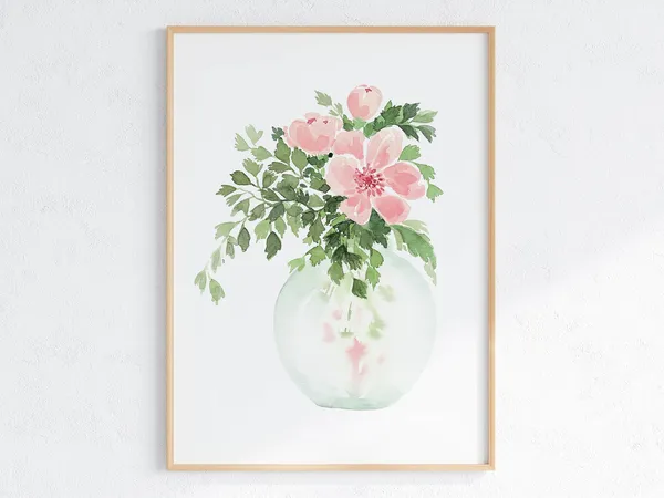 Floral Bouquet In Vase Watercolor Art Print