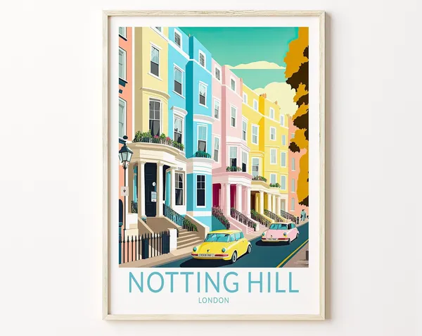 Notting Hill London Travel Poster, UK Travel Poster