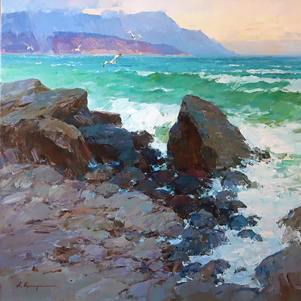 Seascape Painting, Nature Oil Art Print - Image 3