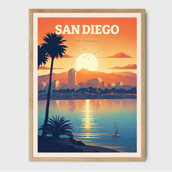San Diego California Travel Poster, Coastal Decor