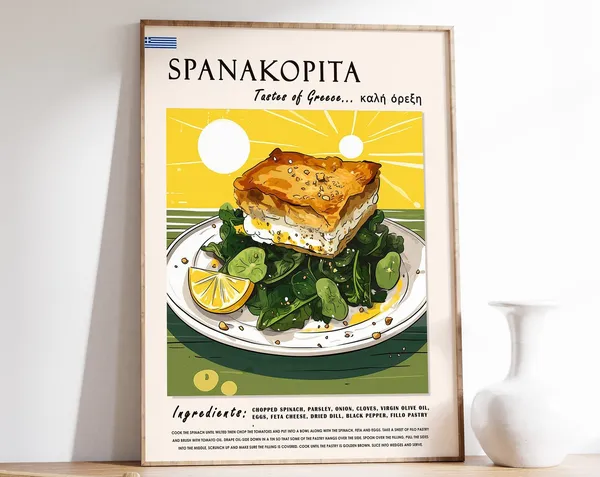 Spanakopita Greek Food Poster, Kitchen Decor Art Print