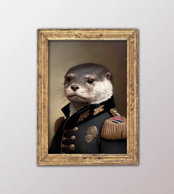 Portrait Of An Otter In Military Uniform Art Print