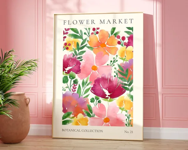 Pink Flower Market Watercolour Art Print