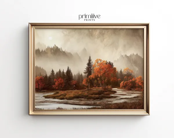 Autumn Landscape Print, Fall Foliage Forest Art