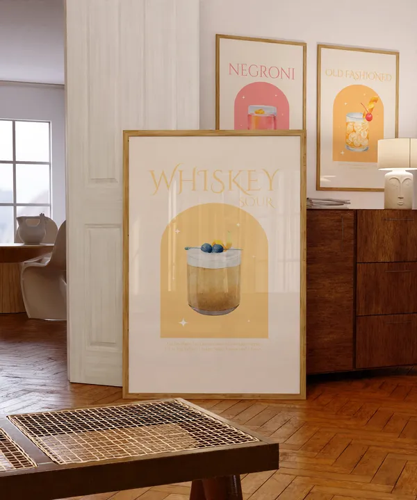 Whiskey Sour Cocktail Print, Trendy Kitchen Poster