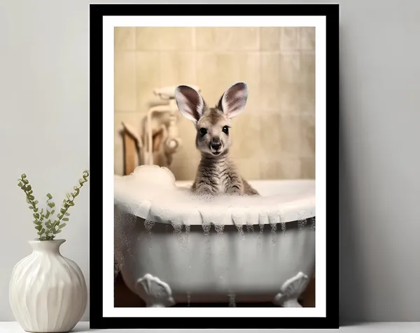 Adorable Kangaroos In Tub Bathroom Art Print
