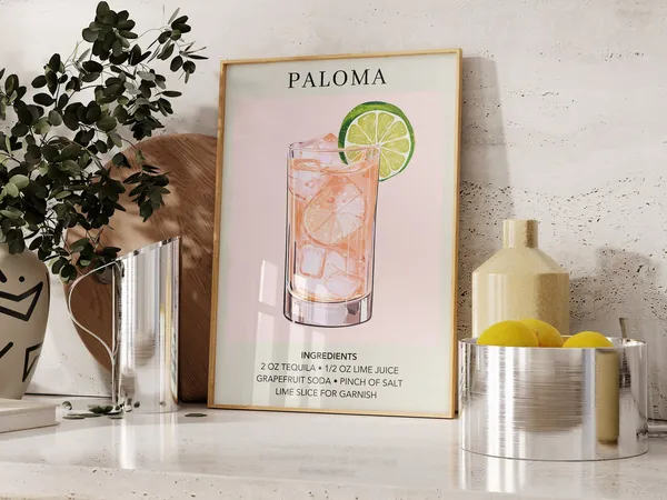Paloma Art Print, Minimalist Retro Cocktail Poster