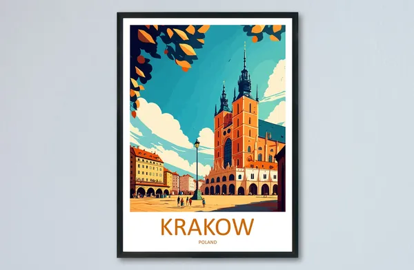 Krakow Travel Poster, Poland Wall Art