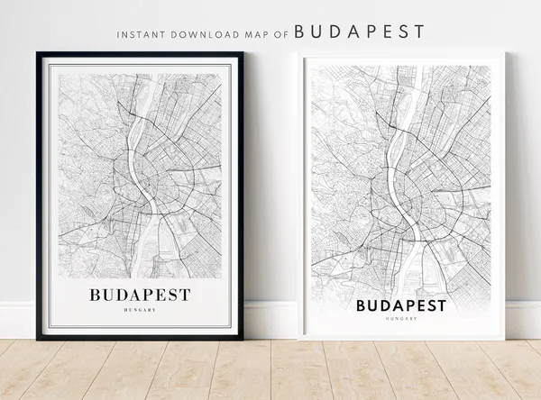 Budapest Map Print, Minimal Black and White Art Print