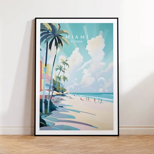 Miami Travel Poster, Florida United States Decor