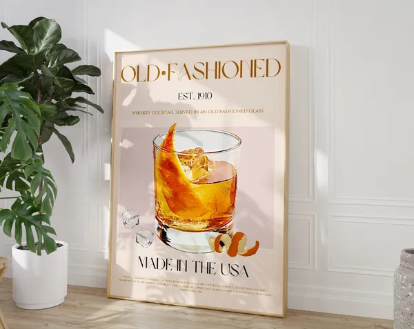 Old Fashioned Cocktail Vintage Bar Cart Art Print